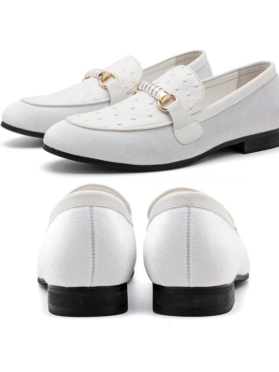 FQEQNQG Men\'s White Velvet Loafers Rose Gold Buckle Penny Slip On Casual Shoes main image 2